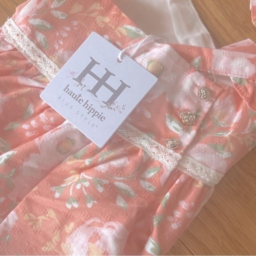 Haute Hippie Style Girls Flutter Sleeve Floral Print Maxi Dress With Ruffle Trim - Picture 5 of 11